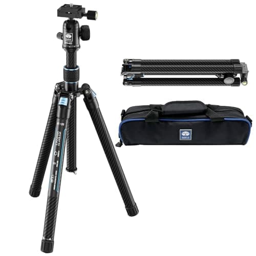 Image of SIRUI Carbon Fiber Travel Tripod with 360° Ball Head, 59.8” Compact Camera Tripod with Quick Release Reverse Folding Legs, Reversible Center Column, Max Load 17lbs - Traveler X-III
