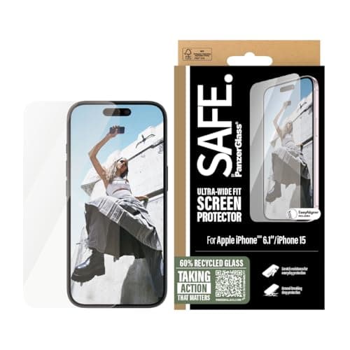 Image of PanzerGlass Safe Ultra Wide Fit Screen Protector for Apple iPhone 16/15 / 14 Pro| Edge to Edge Tempered Glass, Drop/Scratch Protection, Anti-Fingerprint, Easy Install, Case Friendly - Clear