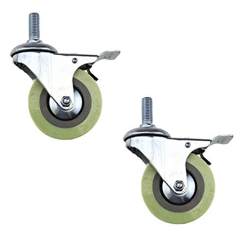 Image of BIYM Castors 2x, 75mm (3 inch) Industrial Casters with Swivel and Brake, Grey Polyurethane Wheels, M12 30mm Bolt Fitting, 50kg Load Capacity