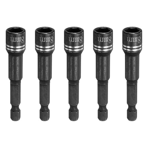 Image of sourcing map 5pcs Magnetic Nut Driver 8mm Hex Drive Socket 2.56" Length Power Screw Drill Bits Socket Wrench Tools with 1/4" Quick Change Hex Shank for Power Drills Impact Drivers, Black