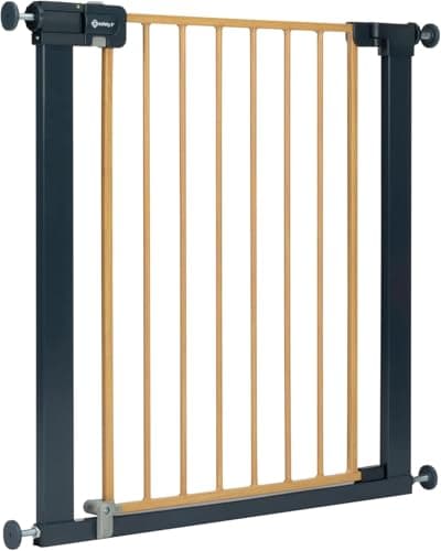 Image of Safety 1st Easy Close Metal Gate, Baby Stair Gate Pressure Fit, 73-80cm (max. 108cm), Easy-Closing Baby Safety Gate, One-Hand Opening, No-Screw Installation, Double Lock System, Wood Effect