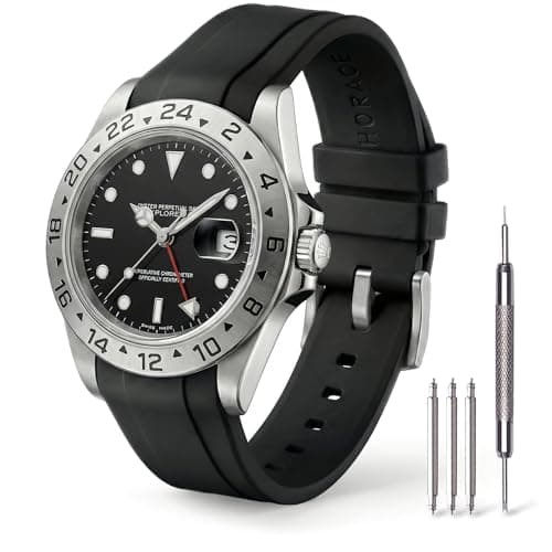 Image of HORACE 20mm Premium FKM Rubber Watch Strap – Soft, Waterproof & Durable – Compatible with Rolex Explorer II 16570 40mm (Black)