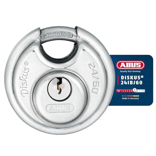 Image of ABUS Discus Padlock 24IB/60 Made of Stainless Steel - with 360° All-Round Protection - for securing in Extreme Weather Conditions - ABUS Security Level 7 - Silver/Blue