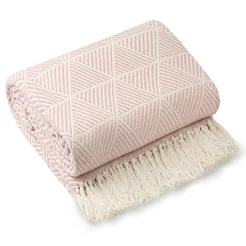 Image of Emma Barclay Throw Blanket For Sofas Bed Extra Large Recycled Cotton Throws For Settees In Blush Pink Throw Scandi Woven Blankets - Zahra Collection 90" x 100" (229cm x 254cm) Blush Pink