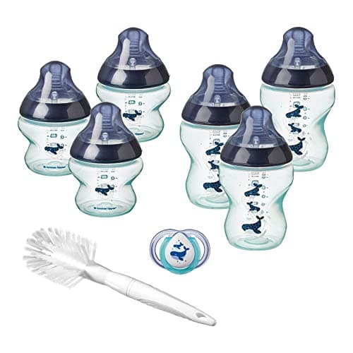 Image of Tommee Tippee Closer to Nature® Newborn Baby Bottle Starter Set, Breast-Like Teats with Anti-Colic Valve, Neutral Whale Decoration