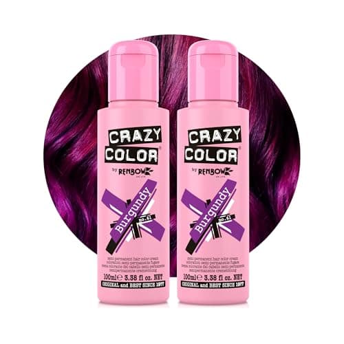 Image of Crazy Color Vibrant Burgundy Semi-Permanent Duo Hair Dye. Highly Pigmented Purple Wine Conditioning & Oil Nourishing Vegan Formula | No Bleach or Ammonia | 200ml