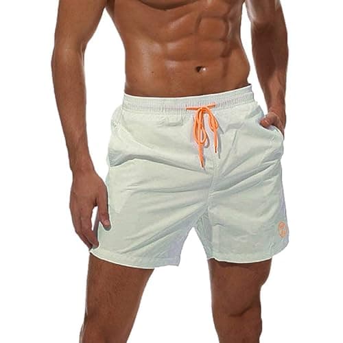 Image of ZOXOZ Mens Swimming Shorts Board Shorts Waterproof Quick Dry Beach Shorts Swim Trunks Summer Casual Surf Shorts with Pockets Mesh Lining White M