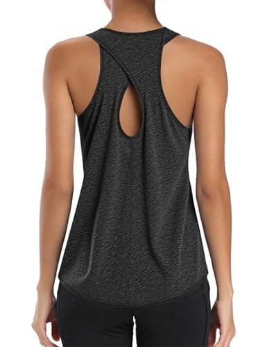 Image of Gyabnw Workout Tank Tops for Women with Back Cutout Sleeveless Gym Vest Lightweight Quick Dry Fitness Yoga Running Sportswear Black