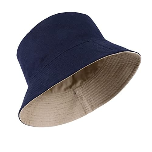 Image of TAGVO XX-Large Bucket Hat Unisex Big Reversible Cotton Fisherman Hats Double Sided Bucket Sun Hats Cap for Holidays Fishing Hiking Navy-Beige