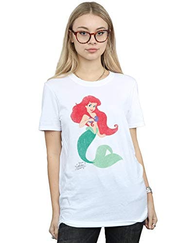 Image of Disney Princess Women's Ariel Filled Silhouette Boyfriend Fit T-Shirt Medium White