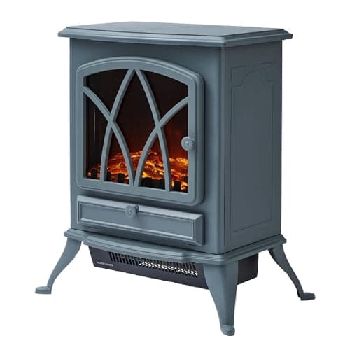 Image of Warmlite Stirling Portable Electric Fire Stove Heater with Realistic LED Flame Effect, Adjustable Thermostat, Overheat Protection, 2000W, Grey, WL46018G