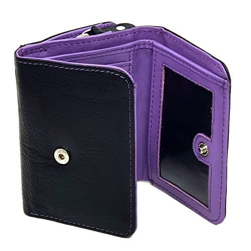 Image of STARHIDE Ladies Small Purse, Women RFID Blocking Compact Genuine Leather Wallet with Zip Around Coin Pocket, Gift Boxed 5555 (Black Purple)