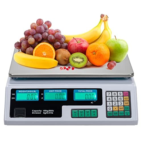 Image of Bonnlo 88LB 40KG Deli Electronic Commercial Price Computing Scale w/LCD Display, Stainless Steel Platform & Charging Cable for Store, Kitchen, Restaurant Market, Food, Meat, Fruit(Silver & White)