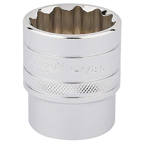 Image of Draper 33727 1/2-Inch Square Drive Polished Chrome Imperial Socket, 1.1/8-Inch Size
