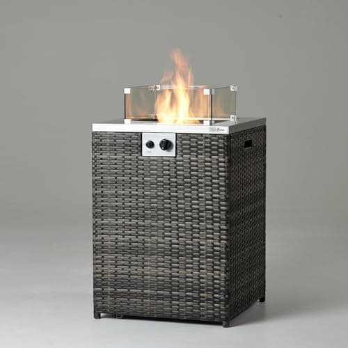 Image of REALGLOW Stripe Gas Patio Heaters Outdoor with 13KW Output | Outdoor Heaters & Fire Pits for Homes and Restaurants | Patio Heater with Glass Rocks for Outdoors (Grey Rattan)