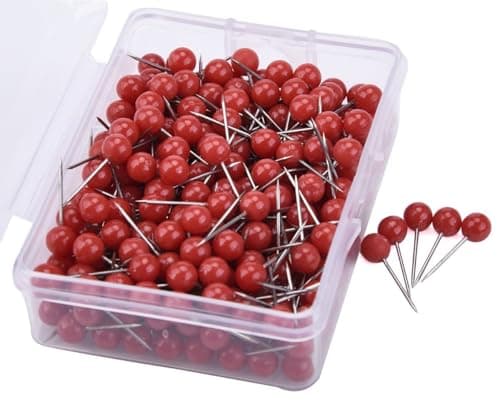 Image of Hrlace 300pcs Map Nail 5mm Round Head Pins, Plastic Head Push Pins, Red