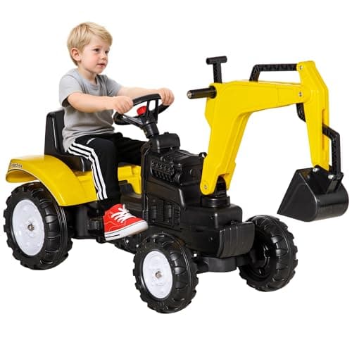Image of HOMCOM Kids Ride on Digger Pedal Go Kart Pretend Play Construction No Power Truck with Horn for 3-6 Years, Yellow