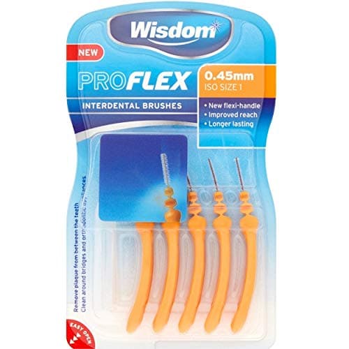 Image of Wisdom WIS080P Pro Flex Interdental Brush, 0.45 mm Size, Orange (Pack of 5)