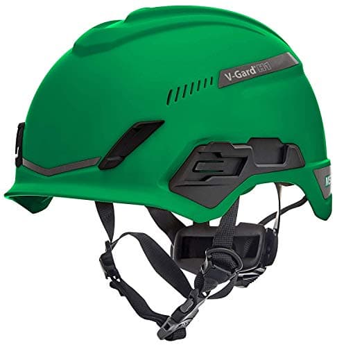 Image of MSA V-Gard H1 Trivent Safety Climbing Helmet - Ventilated - Green - 52–64 cm - Hard hat with chinstrap for Work at Height and Rescue - EN12492 & ANSI