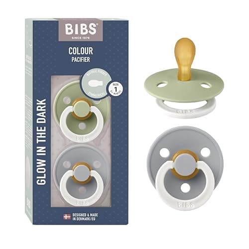 Image of BIBS Colour Symmetrical Glow Soother 2-Pack, BPA Free Dummy Pacifier, Symmetrical Nipple. Natural Rubber Latex, Made in Denmark. Str. 1, Sage Glow/Cloud Glow