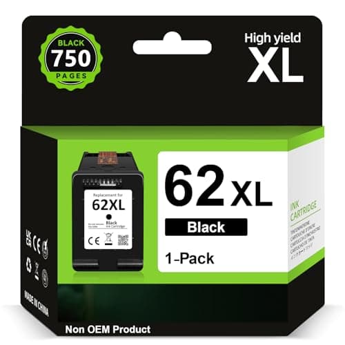 Image of INKYEAH 62 Black Ink Cartridge XL Replacement for HP 62 Black Ink Cartridge Original, 62XL Ink Cartridge Black Printer Ink 62 XL for OfficeJet 200 250 5742 5740 Envy 7640 5540 5640 5544 5646 5548 5545