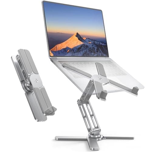 Image of TECKNET Laptop Stand for Desk - 360° Rotating Laptop Riser with Ergonomic Adjustable Height & Angles, Foldable Computer Stand Compatible with All 10-17.3" Laptops and Macbooks, 100% Aluminium (Silver)
