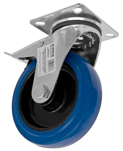 Image of Ø125mm Heavy-Duty Blue Elastic Rubber Swivel Castor Wheel with Total Lock - Trade
