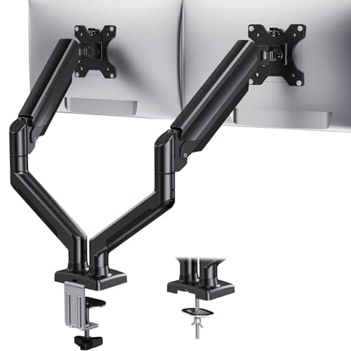 Image of HUANUO Dual Monitor Mount for 2 Monitors up to 32 inches, Each Arm Holds Max 10kg, Dual Monitor Stand with Advanced System, Height-Adjustable/Tilt/Swivel/Rotate, VESA Standard 75mm or 100mm