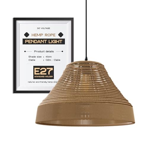 Image of DC VOLTAGE Black Pendant Light Fitting with Shade 41cm Hemp Cage Pendant Light E27 Metal Wire Basket Light Pendant Industrial 2m Adjustable Cable Ceiling Lighting Hanging Lights for Kitchen