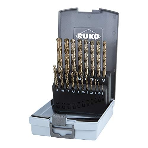 Image of RUKO HSSE-Co 5 Twist Drill Bit Set in Plastic Case, DIN 338, Type VA, Gold Finish, 19 Pieces, R215214RO