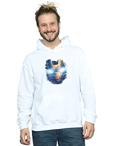 Image of Marvel Men's Avengers Iron Man Distressed Head Hoodie White Medium