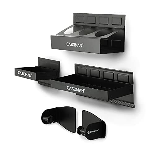Image of CASOMAN Magnetic Toolbox Shelf, Tray, Paper Towel Holder, 4-Piece Set, Black, Variety of Use, Durable, Magnets any metal surface