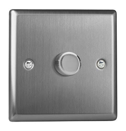 Image of Varilight Single V-Pro Rotary 2-Way LED Dimmer 1 x 0-120W - Classic Brushed Steel With Brushed Steel Knob, JTP401