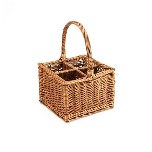 Image of Gadsby 4 Bottle Double Steamed Wicker Bottle Carrier Picnic Bottle Basket