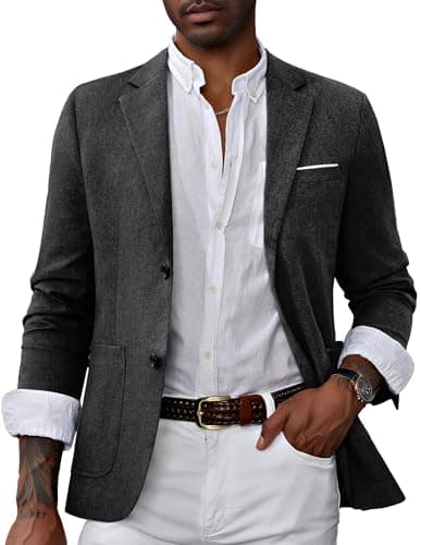 Image of PaulJones Men's Blazers Casual Tweed Jacket Lightweight Blazer Smart Sports Suit Jacket L Dark Gray