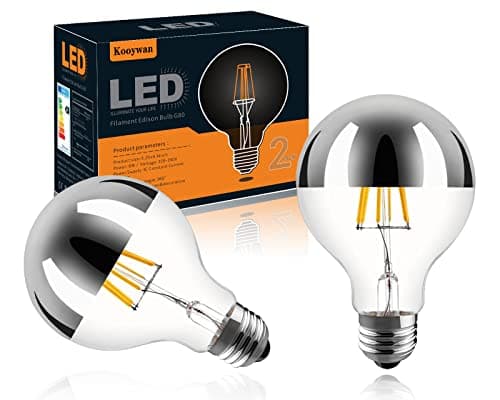 Image of KOOYWAN Silver Crown Mirror Lights Bulb 6W Equivalent 60W Half Chrome Lights Bulb Dimmable E27 LED Edison Bulb G80/G25 Globe Shape Decorative LED Bulb Half Reflected Light 2700K Soft White Pack of 2