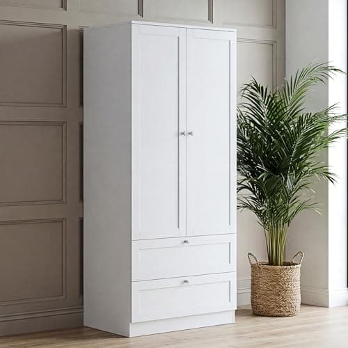 Image of Vida Designs Altino 2 Door 2 Drawer Wardrobe | White | Bedroom Furniture | 170H x 77W x 53D cm | With Storage Shelf & Hanging Rail | Modern Storage Cupboard Units