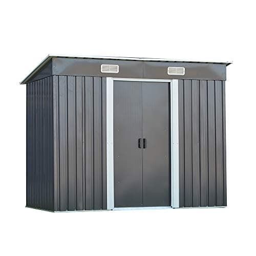 Image of Outdoor Storage Metal Garden Apex Roof Storage Shed 6ft x 4ft/8ft x 4ft/ 8ft x 6ft/10ft x 8ft Green Or Grey Color