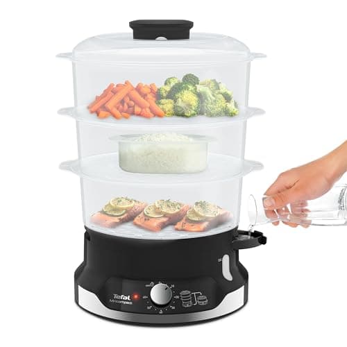 Image of Tefal Ultracompact Steam Cooker, 9L, Stackable Storage System, 3-Tier Food Steamer, BPA-Free Bowls, 60-Min Timer, Refill While Steaming, Rice Accessory, Removable Cooking Bowls,VC204865