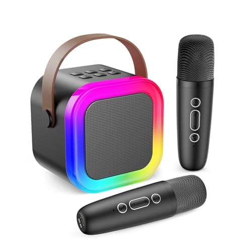 Image of Fede Karaoke Machine for Kids Adults, Mini Karaoke Machine with 2 Wireless Microphones, Portable Bluetooth Speaker with Voice Changing Effects & LED Lights, Best Gifts Toys for Girls and Boys