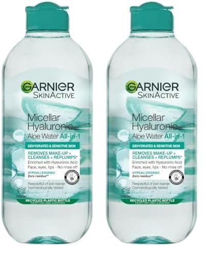 Image of Garnier Micellar Hyaluronic Aloe Cleansing Water For Dehydrated Skin 400ml, Replumping Cleanser & Makeup Remover, Recognised By The British Skin Foundation, Use With Reusable Micellar Eco Pads
