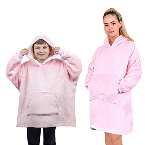 Image of ALLEN & MATE Hoodie Blanket Ultra Soft Warm Cosy Sherpa Fleece Oversized Sweatshirt for Boys Girls Teens Women Men Adults (Pink, 9-14 Years)