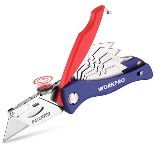Image of WORKPRO Folding Utility Knife, Box Cutter with 5 Replacement Blades, Ideal for Handyman Use