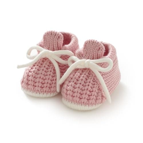 Image of LAWKUL Baby Booties Knit Newborn Shoes Cozy First Walkers Infant Toddler Boots for Boy Girls 9-12 Months Pink