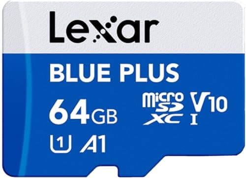 Image of Lexar Blue Plus 64GB MicroSD Memory Card UHS-I with SD adapter, up to 100MB/s read C10 / A1 / U1 / V10 microSDHC