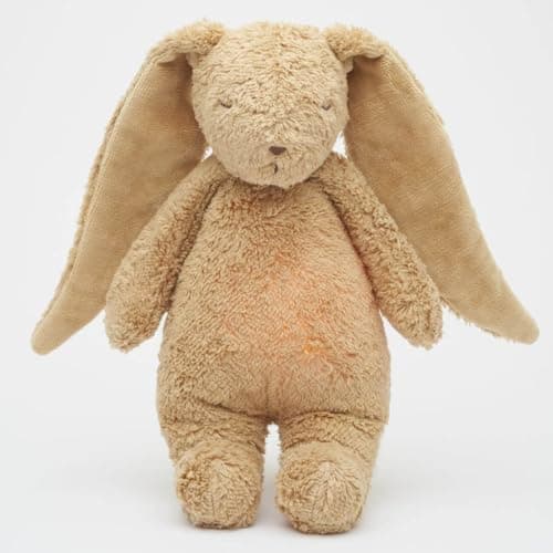Image of Moonie 2.0 Organic Humming Bunny with Night Lamp – Cappuccino | Soothing White & Pink Noise Sleep Aid for Babies | Voice Recording | Rechargeable, GOTS Certified Cotton | Calming Plush for Newborn & T