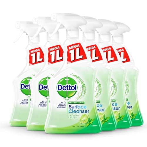 Image of Dettol Antibacterial Disinfectant Spray Lime & Mint 6-Pack (6x1L) - All-Purpose Bathroom Cleaner, Household Cleaning Solution, 6L Total