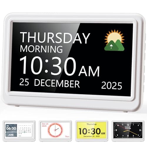 Image of Roxicosly Dementia Clock with Date Day, 20 Custom Alarms 20 Reminders, 7" Digital Clock with Sun/Moon icons for Elderly,12 Themes 9 Colors,10 Levels Dimmer,18 Ringtones, HD Picture Frame
