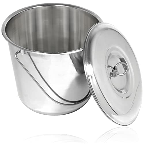 Image of SPARES2GO 12 Litre Stainless Steel Metal Bucket Handled Pail with Lid Fire Garage Spillage Sand (Silver)