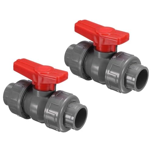 Image of PATIKIL 25mm ID Double Union Ball Valve, 2 Pack PVC Socket Type Shut-Off Valve Switch for Water Flow Control, Gray Red
